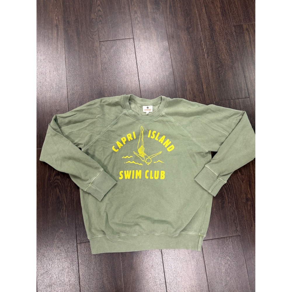 Sundry "Capri Island Swim Club" Graphic Raglan Sweatshirt - Sage Green Size 2